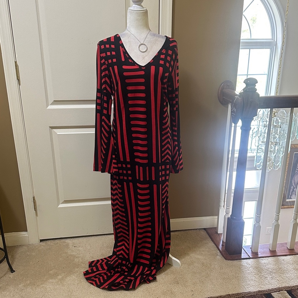 Red and Black Patterned Maxi Dress